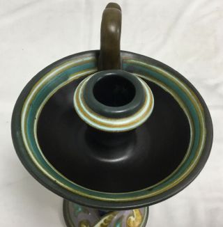 Vintage Hand Painted Gouda Pottery Candle Holder 6 5/8” Tall Gouda Holland 5
