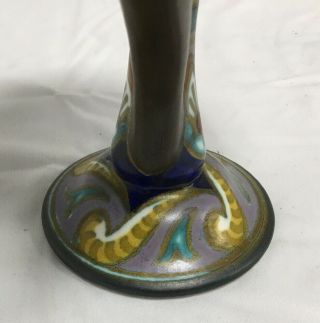 Vintage Hand Painted Gouda Pottery Candle Holder 6 5/8” Tall Gouda Holland 8