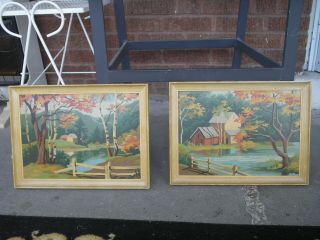 Vintage Paint By Number 2 Series Of Fall Trees & Barns Pictures Frames