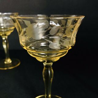 5 Vintage Topaz Yellow Etch Wheat Depression Glass Cordial Stemware Goblets EAPG 3