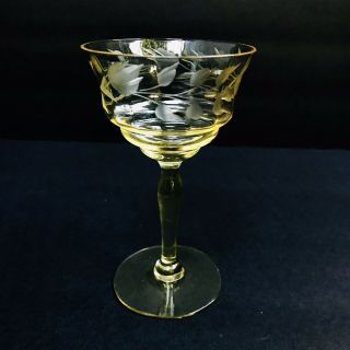 5 Vintage Topaz Yellow Etch Wheat Depression Glass Cordial Stemware Goblets EAPG 7
