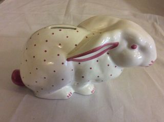 Vintage Tiffany & Co Ceramic Bunny Rabbit Bank Austria Pink & White Dot Key Stop