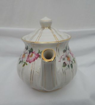 VINTAGE SADLER ENGLAND TEAPOT IVORY WITH PINK & WHITE FLOWERS AND GOLD TRIM 5