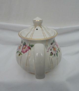 VINTAGE SADLER ENGLAND TEAPOT IVORY WITH PINK & WHITE FLOWERS AND GOLD TRIM 6