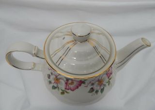 VINTAGE SADLER ENGLAND TEAPOT IVORY WITH PINK & WHITE FLOWERS AND GOLD TRIM 7
