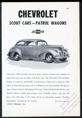 1940 Chevrolet Police Cop Car Scout Car Photo Unusual Vintage Trade Print Ad