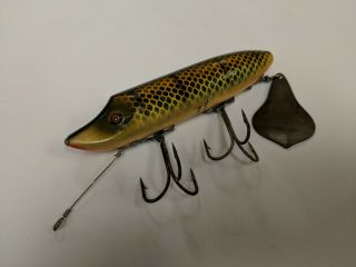 Vintage Heddon Dowagiac Flap - Tail Antique Wooden Bass Fishing Lure Perch Scale