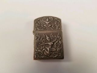Vintage Rare Old Sterling Silver Siam Lighter With Zippo Insert