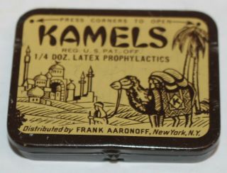 Kamels Vintage Prophylactics Tin Empty Frank Aaronoff Latex Condoms 1/4 Camel