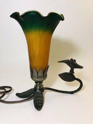 Vintage Hummingbird & Lily Blown Amber Glass Night Light Table Lamp