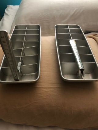 2 Vintage Mid Century Frigidaire Quickube Aluminum Metal Ice Cube Trays