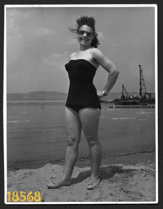 Sexy Girl Smiling In Sunglasses,  Swimsuit,  Hairy Legs,  Vintage Photograph,  1950’