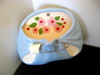 VTG CLEMINSONS pottery WALL POCKET for BABY SAFETY PINS or cute BORN GIFT 5