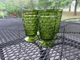 4 VTG Indiana Whitehall Colony Cubist Avocado Green Glass Iced Tea Tumblers EX 5