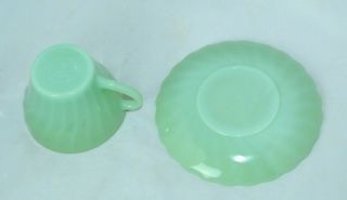Vintage Anchor Hocking Fire King Jadeite Swirl Shell Glass Coffee Cup & Saucer 2