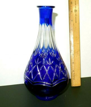 Vintage Cut To Clear Cobalt Blue Glass Vase