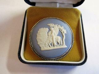 Vintage Wedgwood Blue Jasper Ware Solid Silver Brooch,  Pin - 13.  8g - Boxed