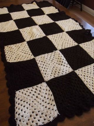 Handmade Afghan Granny Square Vintage Crochet Quilt Throw Blanket 52 " X30 " Brown