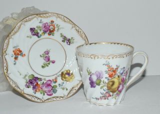 Vtg Dresden Porcelain Painted Floral Cup & Saucer Set