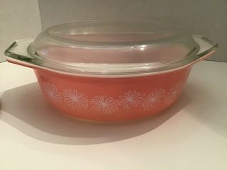 Vintage Pyrex Pink Daisy 043 Oval Casserole Dish W/ Lid 943c 1.  5 Quart