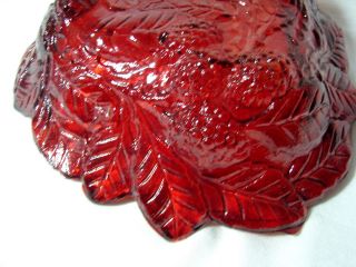 Vintage Indiana Glass LoganBerry Raised Red Flash Raspberry Bowl Serving Dish 4