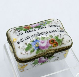 Vintage Limoges Hand Painted Porcelain Box With Love Saying In French,  Nr