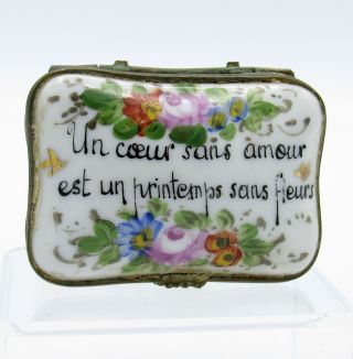 Vintage Limoges Hand Painted Porcelain Box with Love Saying in French,  NR 2