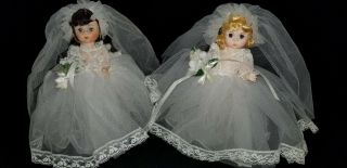 Vintage Madame Alexander 8 " Bride Dolls Set Of 2 - Blonde & Brown Hair W/ Boxes