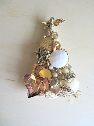 Handmade Collage Vintage Jewelry Christmas Tree Ornament