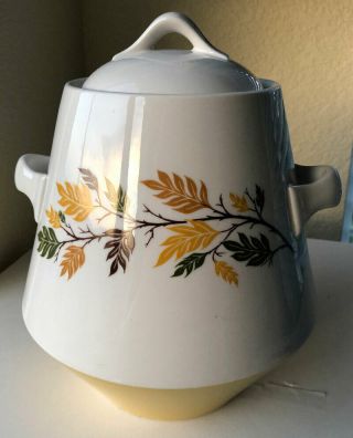 1960s Vintage Hall Flare - ware Autumn Leaf Cookie Jar Mid - Century Ivory Gold 3