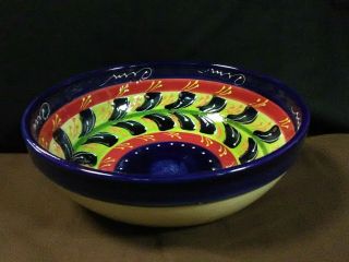 Lovely Vtg.  Hnos Pedraza Spanish Abstract Pottery Hand Painted Serving Bowl,  Spain