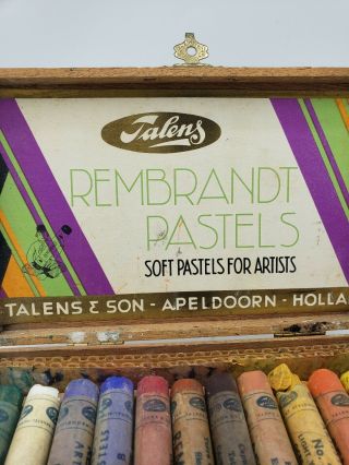 Vintage Talens Rembrandt Soft Pastels Wood Box Set Of 12 Holland 3