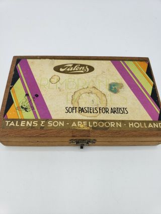 Vintage Talens Rembrandt Soft Pastels Wood Box Set Of 12 Holland 4