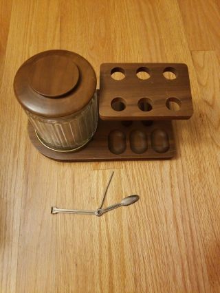 Vintage Walnut Decatur Industries Tobacco 6 Pipe Holder With Humidor
