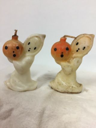 Vtg 1950 Gurley Novelty Ghost With Jack - O - Lantern Pumpkin Halloween Candles (2)