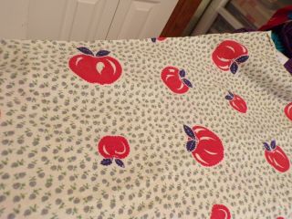 Vtg Cotton Quilt Fabric Novelty Red Apples On White W/ Tiny Gray Apple
