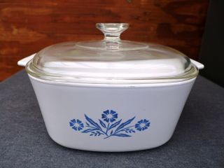 Vintage Blue Cornflower Corning Ware Cassorole Saucepan Dish A - 3 - B - 3 Qt W Lid