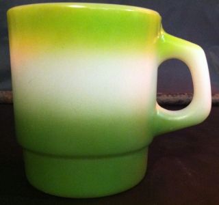 Vintage Fire King Green Three Tone D Handle Avocado Chartreuse Stackable Mug Cup