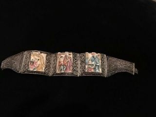 Vintage Chinese Export Bracelet - Silver Filigree Pannel