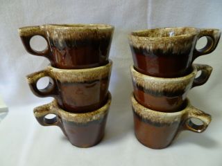 Vintage Hull.  Brown Drip Glaze Oven Proof Usa Set Of 6 Coffee Cups/mugs