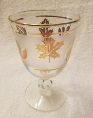 Vintage Libbey Frosted Gold Leaf Footed Water/cordial Glass 5.  5 " Tall,  8,  Oz.