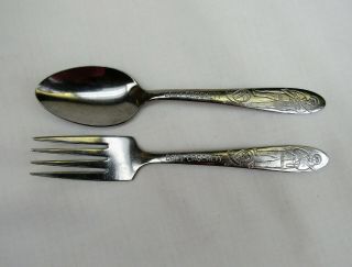 Davy Crockett Vintage 1950s Utensils Stainless Silverware Disney Spoon Fork