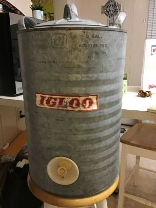 Vintage Galvanized Igloo Cooler Water Sports Farm Rare 5 Gallon Texas Jug Drink