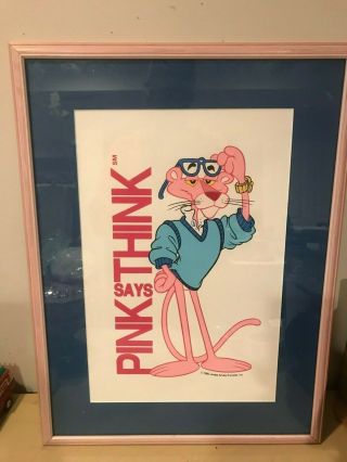 Vintage The Pink Panther - " Pink Says Think " Framed Poster - 1990 - 18 " X 24 "