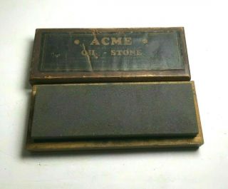 Vintage Acme Combination Oil Stone In Dovetail Wood Box Usa (b002)