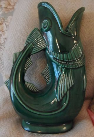Vintage Green Gurgling Cod Pitcher Shreve Crump And Low Made England 10.  5 "