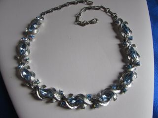 Vintage Lisner Necklace Baby Blue Marquis Rhinestones Round Aurora Borealis