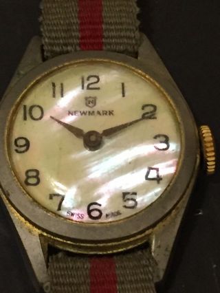 Vintage NEWMARK Swiss Made Watch With Pearl Dial And Army Style Band 2
