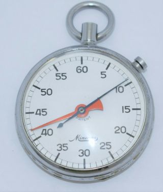 Vintage Minerva Stopwatch 7 - Jewel Swiss 7j Mechanical Pocket Stop Watch Timer