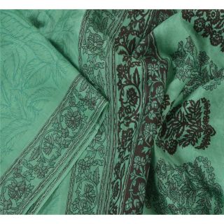 Sanskriti Vintage Green Saree Pure Silk Printed Sari Craft Decor Soft Fabric